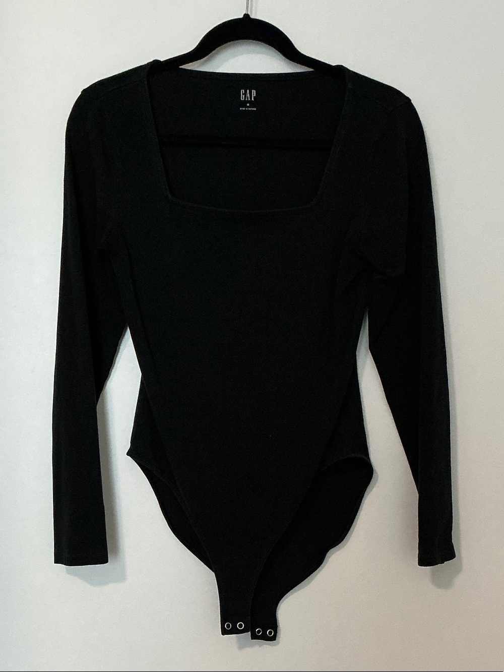 GAP Black Long Sleeve Square Neck Snap Bodysuit